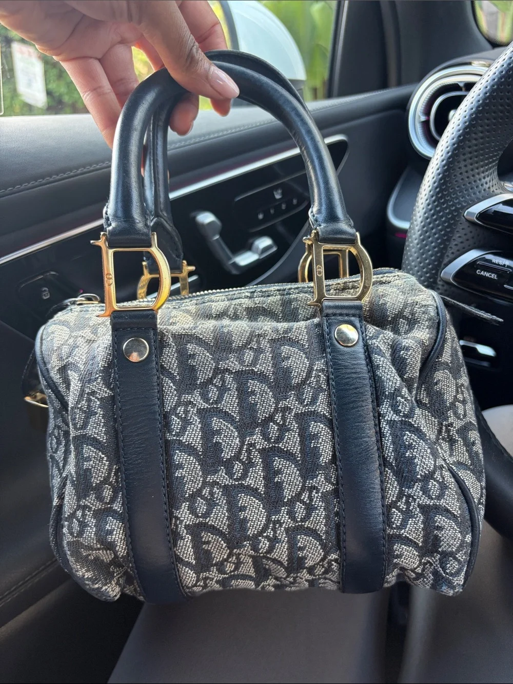 Vintage Dior Oblique Satchel in Navy and Gray Canvas